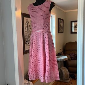 Size 6P. Pink and brown polka dot dress